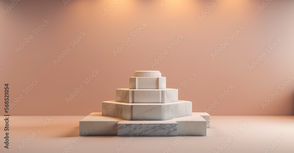 white marble pedestal steps in center with abstract or unorganized layout on pink background. minimalistic abstract background concept for product placement. Minimal fashion mockup.generative ai white marble pedestal steps in center with abstract or unorganized layout on pink background. minimalistic abstract background concept for product placement. Minimal fashion mockup.generative ai