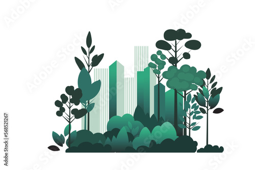 Sustainable city landscape. Sustainability vector illustration. Eco-city skyline landscape illustration.