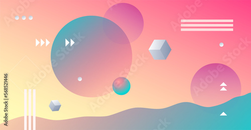 Abstract planets on a background of wireframe geometric shapes. Abstract drawing of the future, science fiction and astronomy.