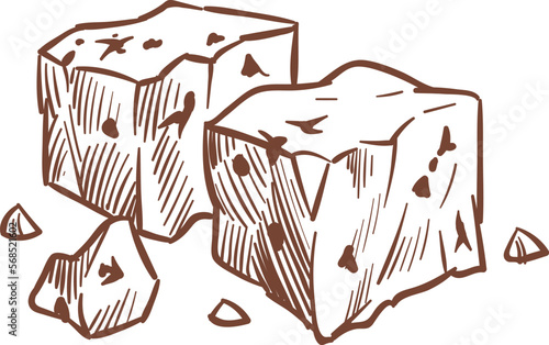 Feta chesse cubes sketch. Goat dairy product