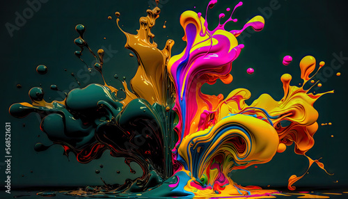 Colourful Liquid Splash Format 16:9 Digital Art Background Hintergrund Generative AI Illustration Cover 3D Magazin 