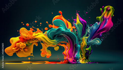 Farbige flüssige Farbspritzer aus Öl oder flüssigem Acryl  Digital Art Background Hintergrund Generative AI Illustration Cover 3D Magazin    photo