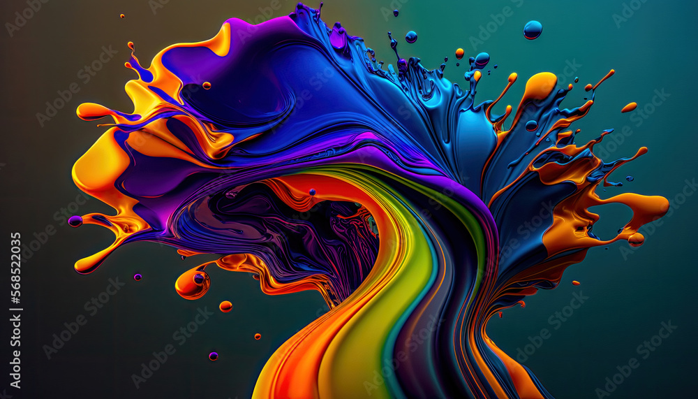Farbige flüssige Farbspritzer aus Öl oder flüssigem Acryl  Digital Art Background Hintergrund Generative AI Illustration Cover 3D Magazin   