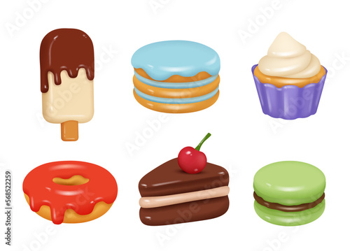 Plasticine dessert. Sweet products cakes decent vector delicious food realistic illustrations