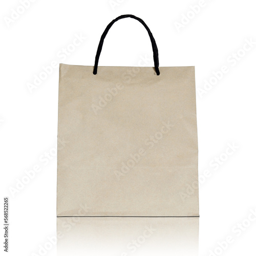 Brown paper bag isolated with reflect floor for mockup