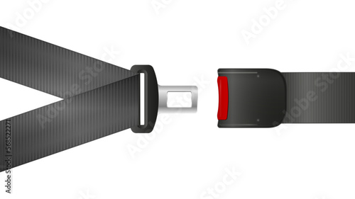 Safety seat belt, open and closed seatbelt. Art design road strap. Abstract concept car, airplane driver protection graphic element. Vector