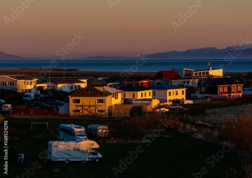 Midnight at the camp site, Skagaströnd, Northwestern Region, Iceland photo