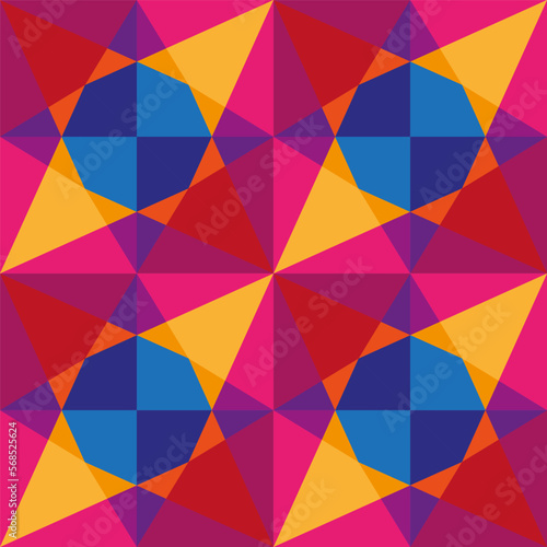 Colorful Kaleidoscopic Seamless Pattern. Vector Geometric Background with Triangles. Abstract Mosaic Design