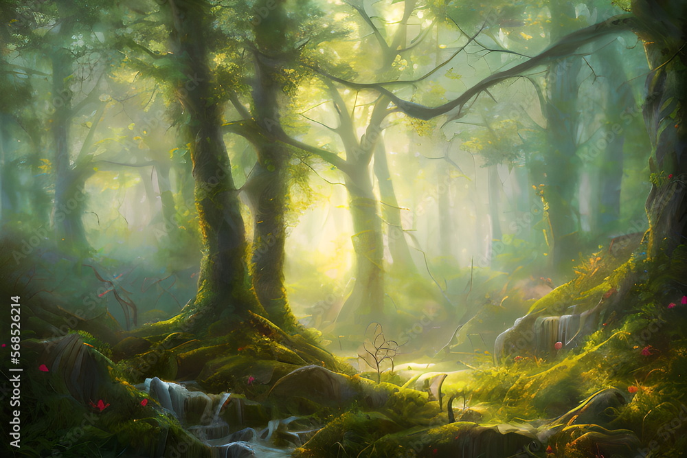 Obraz premium Mysterious Forest, Generative AI Illustration