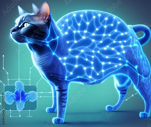 Neural Network of Cat Brain, Generative AI Illustration