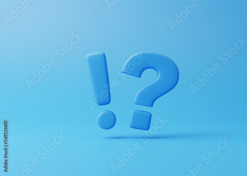 Exclamation and Question Mark on blue background. Frequently Asked Questions concept. Ask Questions and receive Answers. 3d rendering illustration
