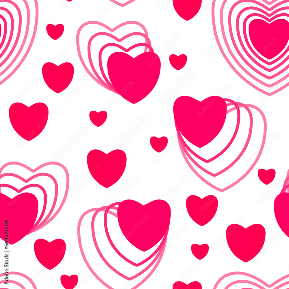Seamless background with hearts in different shades of pink. Vector illustration for the design of romantic materials.