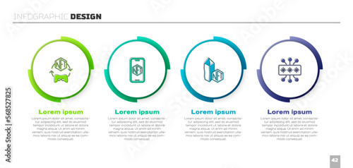 Set NFT Digital crypto art, Mobile with store app, and Cyber security. Business infographic template. Vector