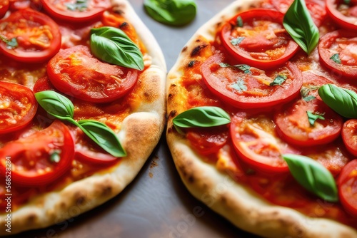 High-Resolution Image of a Delicious Italian Pizza Topped with Tomato, Mozzarella and Basil, Perfect for Adding a Tasty and Italian Element to any Food Design Project