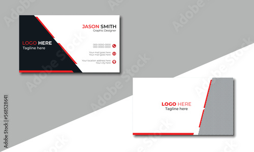 Modern business card design in red and black colors, vector visiting card, creative and clean business card layout

