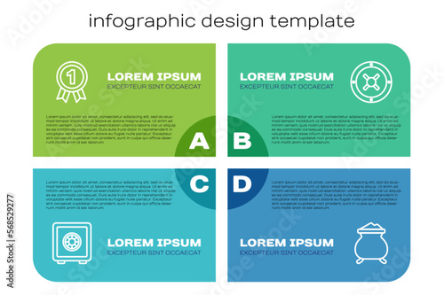 Set line Safe, Medal, Molten gold being poured and . Business infographic template. Vector