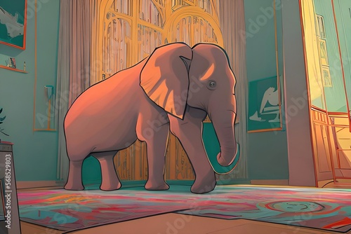 Illustration d’un éléphant dans une pièce 