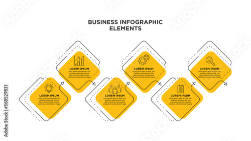 Infographic thin line design with icons and 6 options or steps. For content, diagram, flowchart, steps, parts, timeline infographics, workflow, chart.