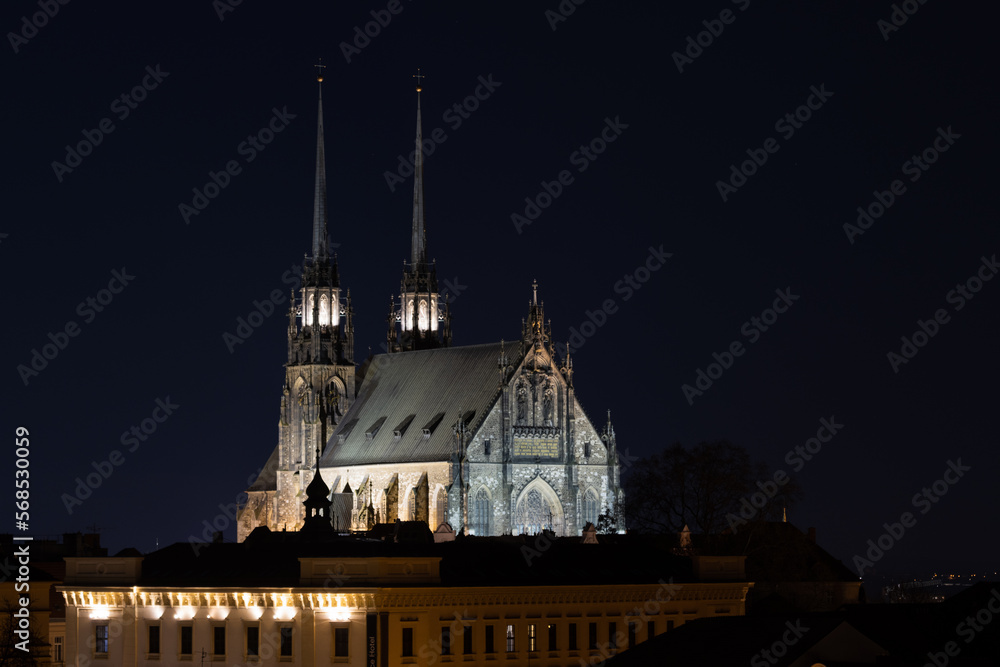 Petrov cathedral in Brno at night