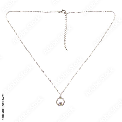 Silver diamond chain with pendant on white background