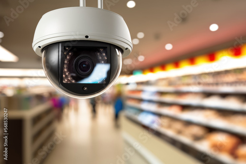 CCTV Observation camera in a supermarket - Generative AI photo