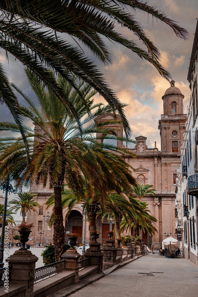 Beautiful view of the Cathedral Santa Ana Vegueta in Las Palmas, Gran Canaria, Canary Islands, Spain