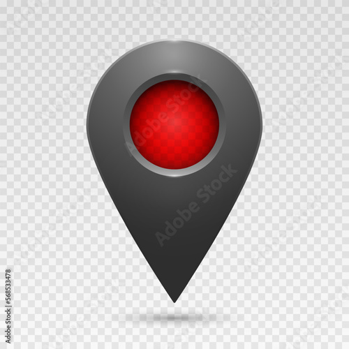 Free Download The geolocation icon is dark gray with a red insert on a transparent background. Realistic geolocation map pin code icon. Vector illustration. - GFXLoad