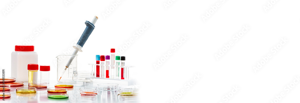 Research in laboratory analysis - Test tubes and Petri dishes with ...