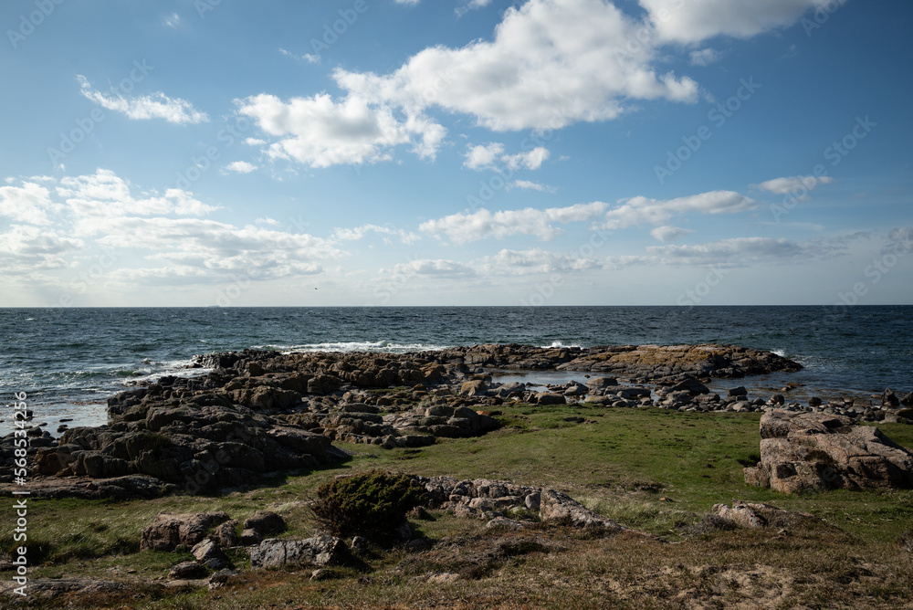 Wide angle shot of a rocky coastline of the Balti Sea close to Allinge on Bornholm, Denmark