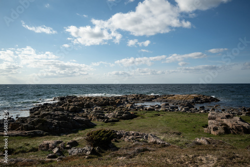 Wide angle shot of a rocky coastline of the Balti Sea close to Allinge on Bornholm, Denmark