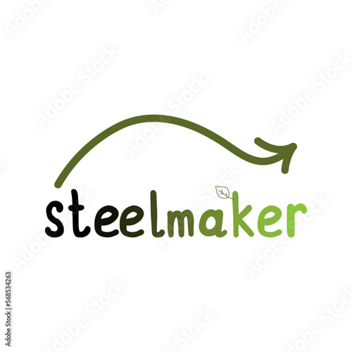 Green steel maker logo. Movement in the direction of alternative, ecological energy. Isolated vector image.