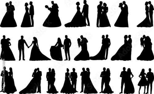 bride and groom collection, wedding silhouette set isolated, vector