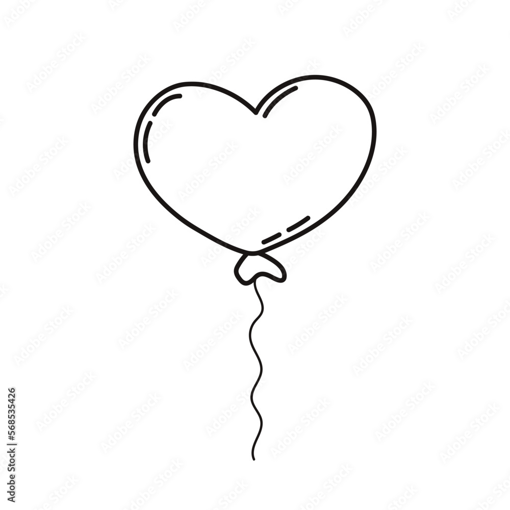 Heart balloon. Hand drawn line art vector illustration isolated on white background. Heart balloon. Hand drawn line art vector illustration isolated on white background.