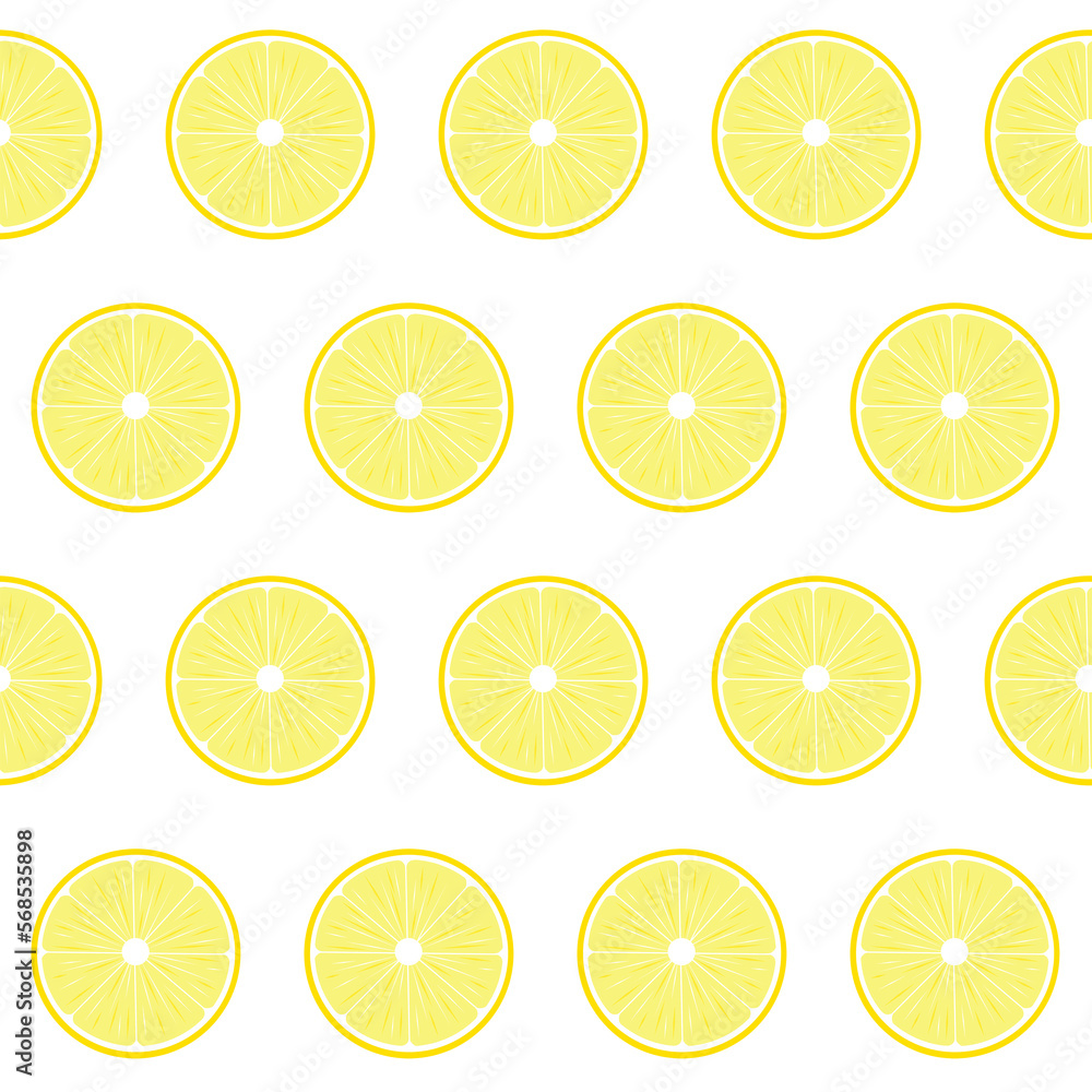 Seamless yellow pattern with lemons on a white background.