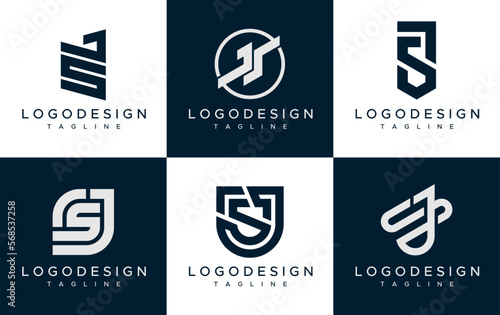 J S JS letter logo design collection.