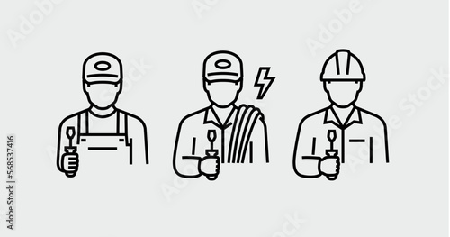 Electrician Technician Engineer Avatar Vector Line Icon
