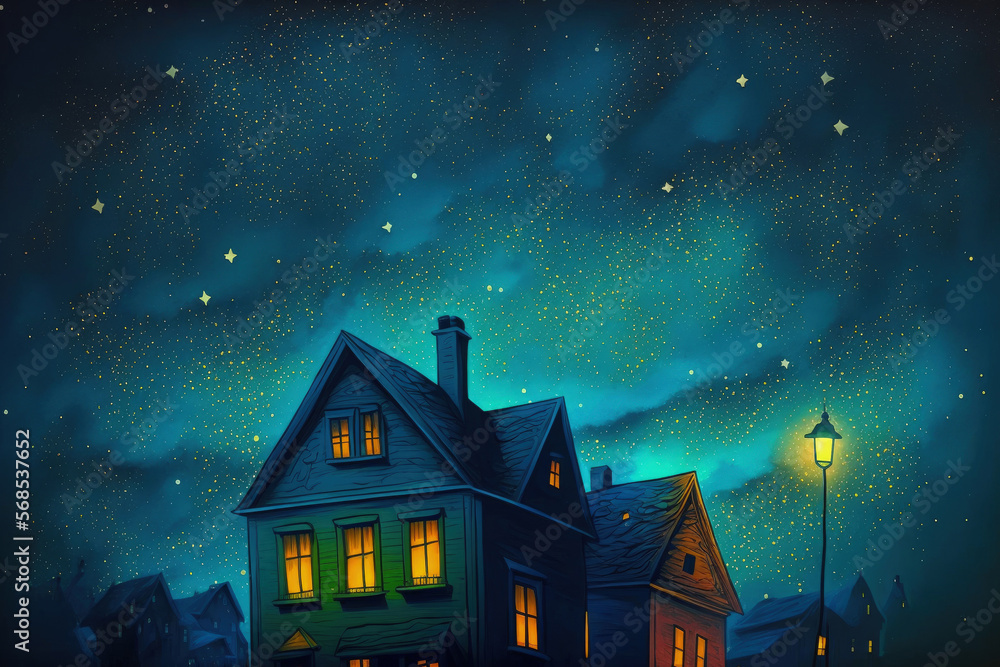 Fototapeta premium Stary clear night sky. Mixed media. Generative AI