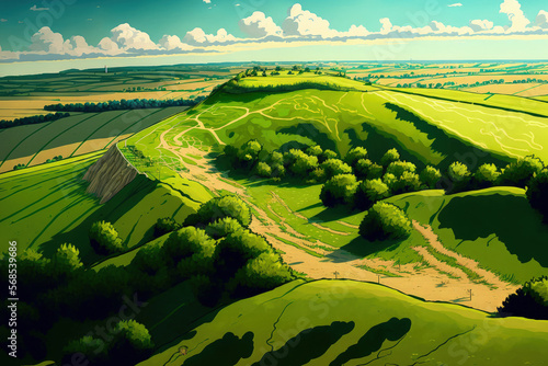 Stunning Aerial View of Dunstable Downs,. Generative AI