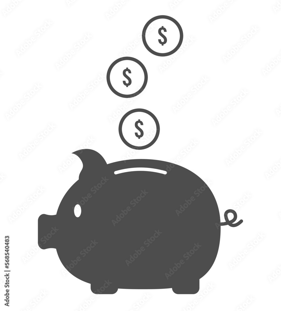 Obraz premium Piggy bank icon silhouette with coins on white background
