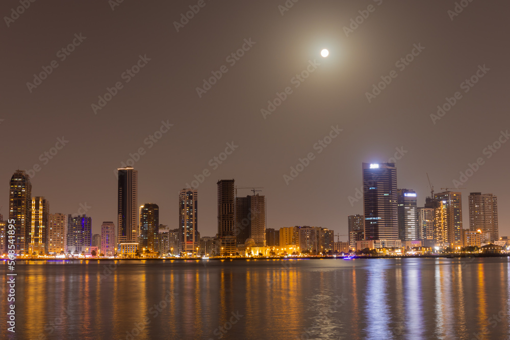 Fototapeta premium Sharjah urban cityscape skyline night scene