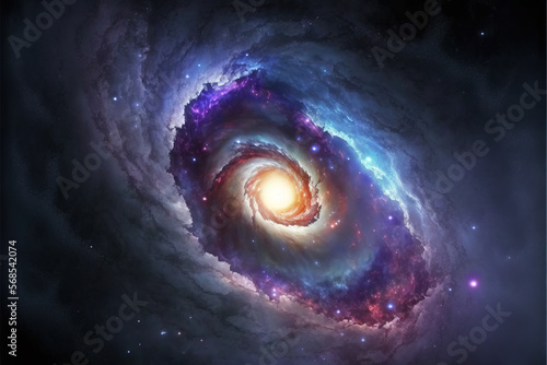 Purple and blue nebula with stars. Fantasy galaxy generative AI background