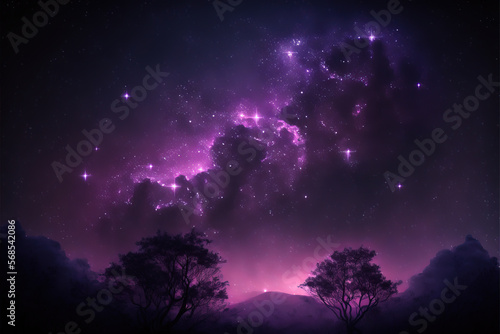 Purple and blue nebula with stars. Fantasy galaxy generative AI background