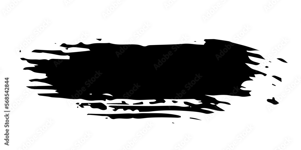 Line brush. Black color stripe isolated on white background. Vintage brush strokes. Hand draw dirty strips. Marker design frame. Grunge texture. Smudged shape. Handmade element. Vector illustration