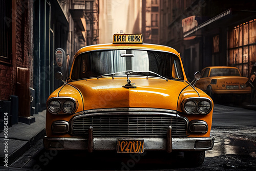 Taxis of New York City. Vintage yellow New York taxi, NYC, USA. yellow taxi taxi car on streets of New York.