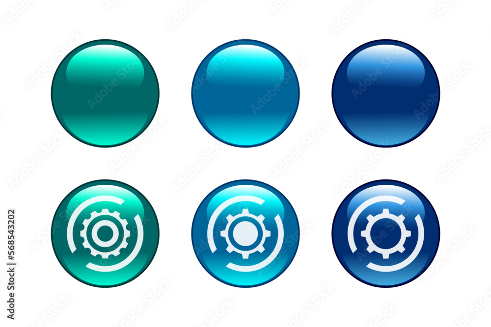 Abstract Color Circle Buttons and Gear Symbols. Elements for Design. Abstract Color Circle Buttons and Gear Symbols. Elements for Design.