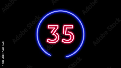 40 seconds red and blue color neon light countdown timer on black background. Animated circle shaped stylish smooth tailed line indicator. Neon and shady nightlife concept photo