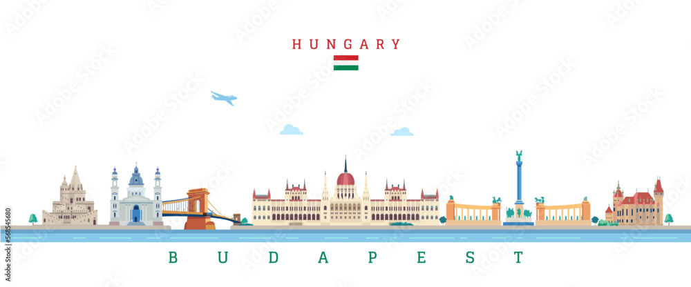 Hungarian Parliament in Budapest. Famous landmark buildings in the capital of Hungary.
