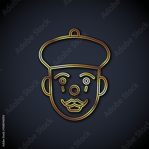 Gold line French mime icon isolated on black background. Vector