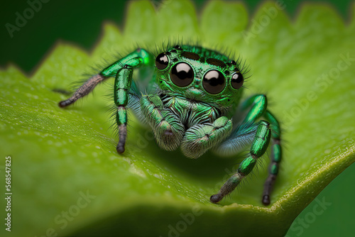Cute jumping spider on a leaf