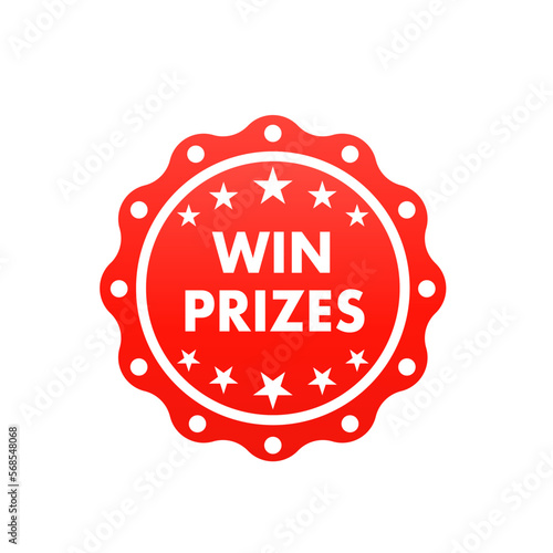Win prize icon. Stamp premium quality with star icon isolated on white background. Sticker. Seal. round grunge vintage ribbon win prizes sign. Vector illustration